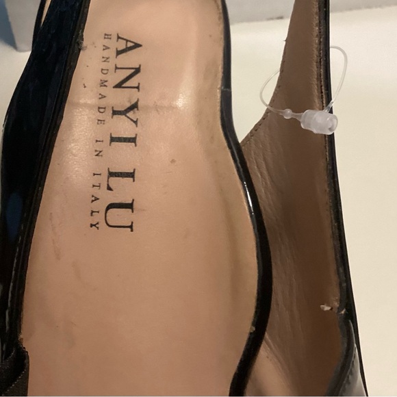 Anyi Lu Black Patent Leather sling back heels 38/7.5 Handmade In Italy - Picture 4 of 6
